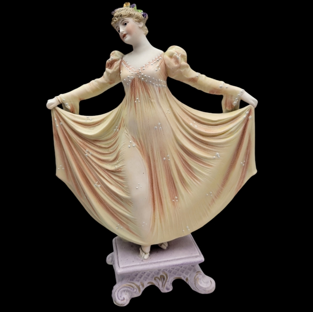Antique European Art Nouveau Bisque Porcelain Female in Thin Gown c 1875-1920
